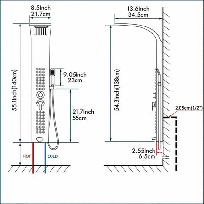 5-in-1 Shower Panel Tower System with Rainfall & Body Jets - JSP01002