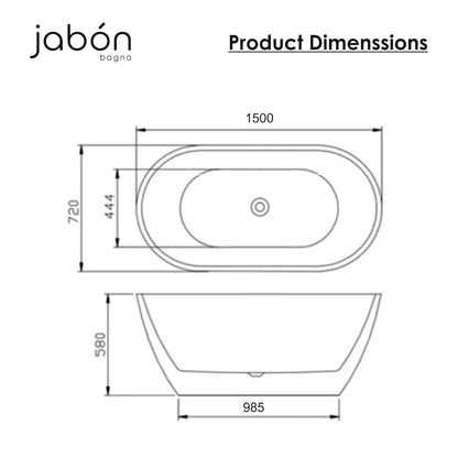 SATURN Freestanding Bathtub – White Glossy Acrylic, 150 & 170 cm | JBT01003P