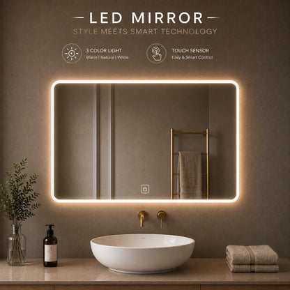 LED Rectangular Bathroom Mirror with Touch Sensor