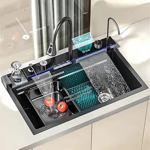 Nano Waterfall Kitchen Sink with LED Temperature Display Light