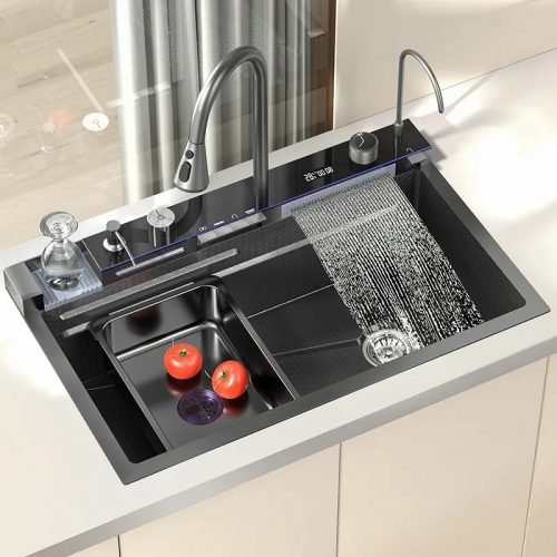 Nano Waterfall Kitchen Sink with LED Temperature Display Light