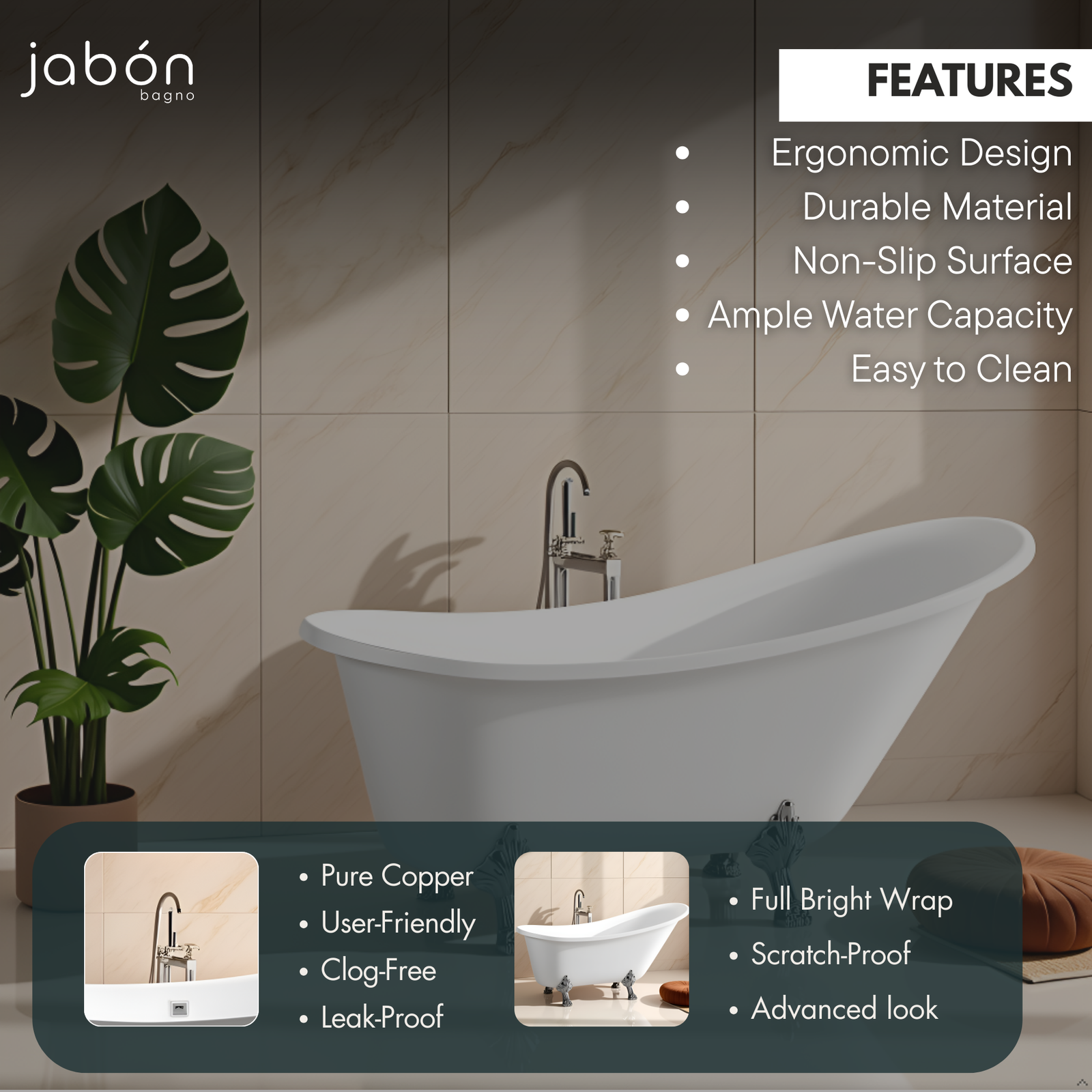 LANCY Free Standing Bath Tub White (Glossy)