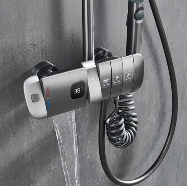 JABON Thermostatic Shower Panel/Shower Set 4 function with Digital Temperature Display, Hand Shower, Over Haed Shower, Spout, Health Faucet with Hot and Cold Temperature Control