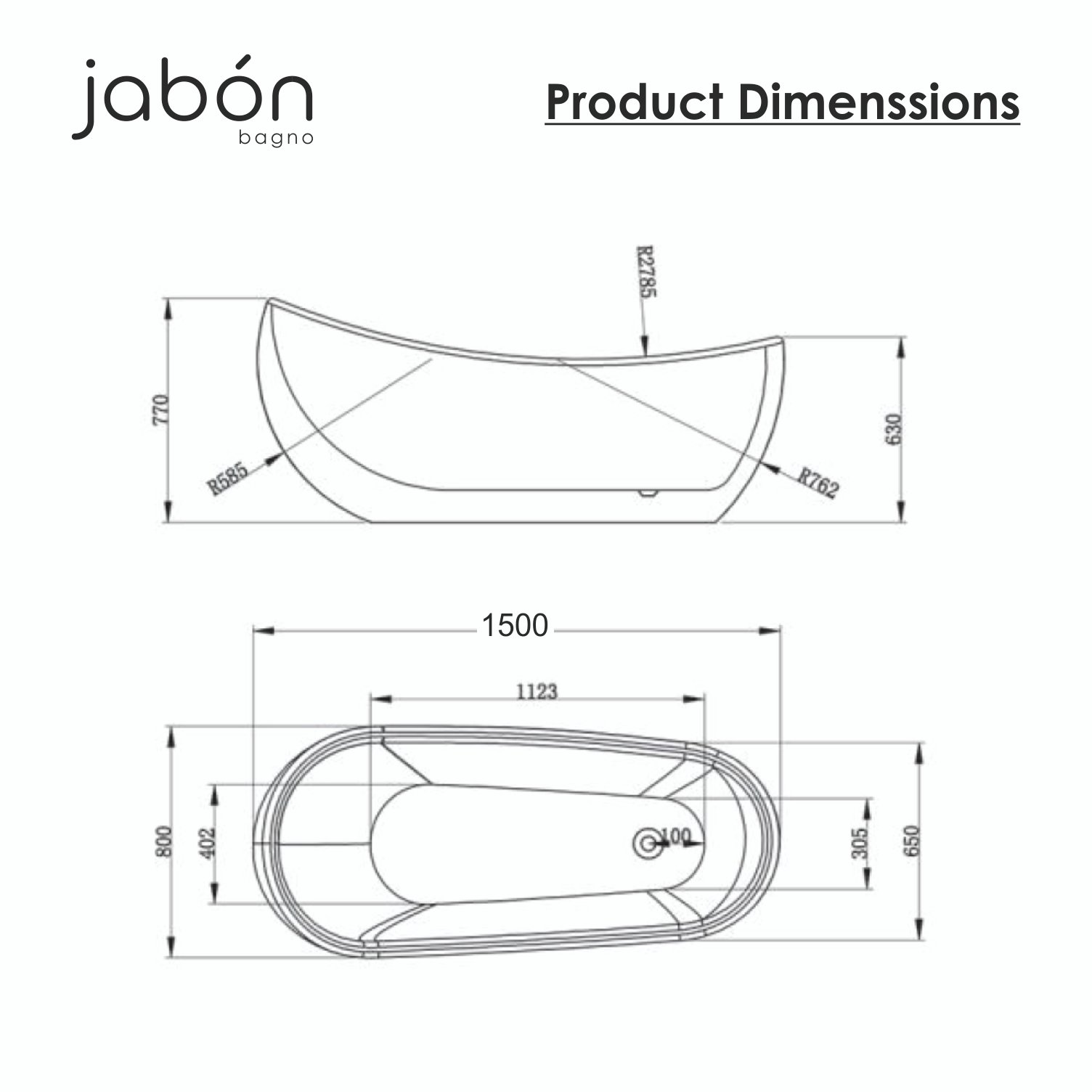 MOON Free Standing Bath Tub Black (Matt)