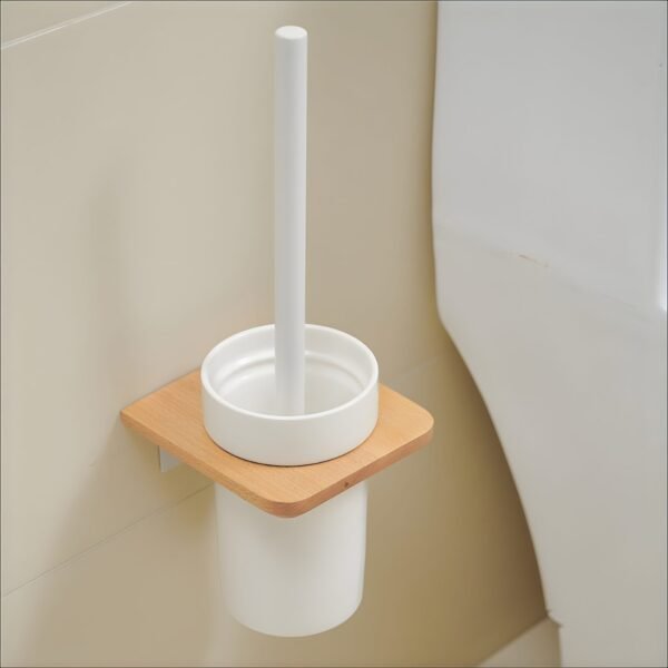 JIBA019 Toilet Brush Holder Wooden & White