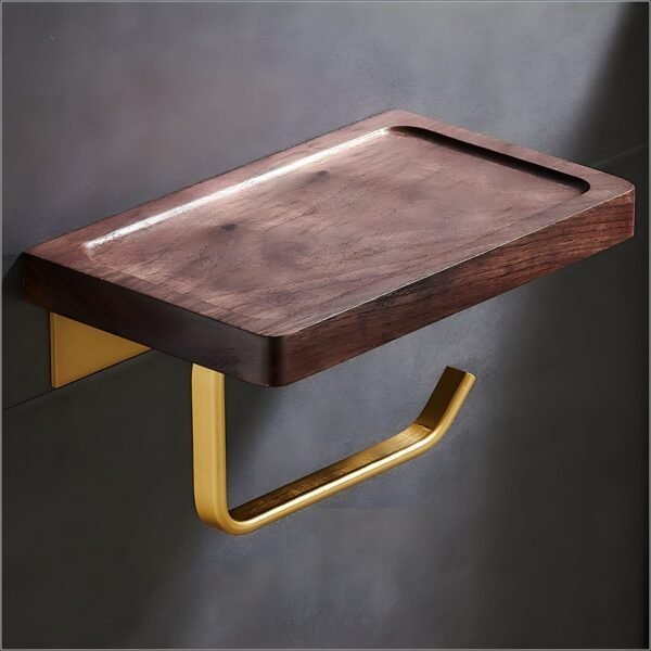 JIBP012 Paper Holder with Shelf Wood & Gold