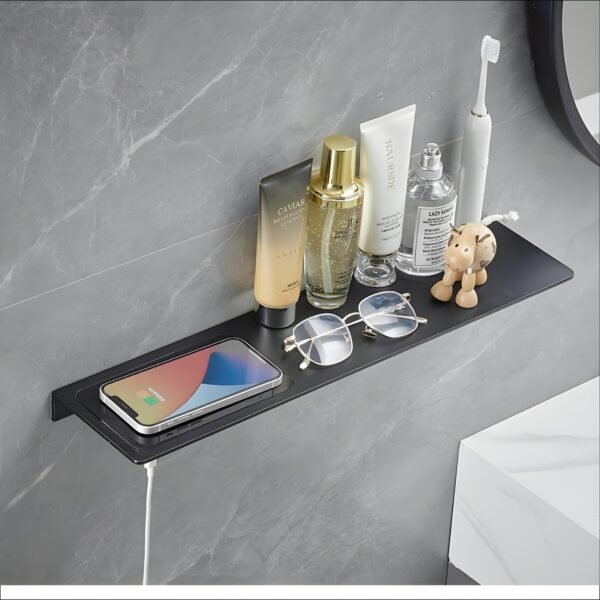 JIBP011 Bathroom Shelf 20x5 with Wireless Charger | Black |