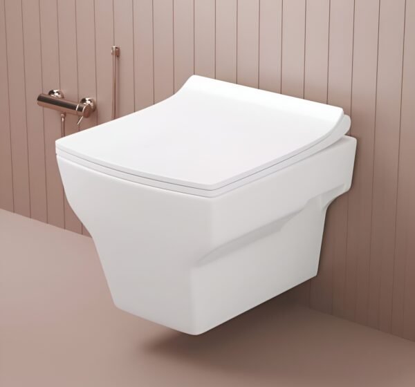 JABON BAGNO Commode for Toilet/Ceramic Western Toilet/Square Wall Hung Commode with Soft Closing Toilet Seat - P Trap Outlet - White