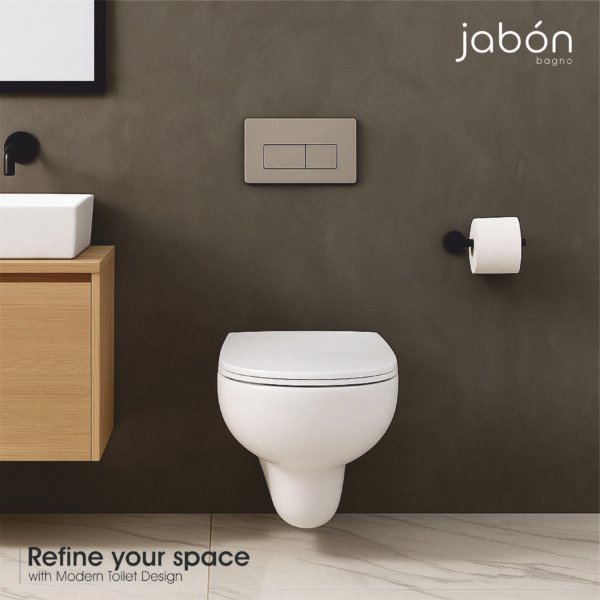 JABON BAGNO Commode for Toilet/Ceramic Western Toilet/Round Wall Hung Commode with Soft Closing Toilet Seat - P Trap Outlet - White (Rozy)