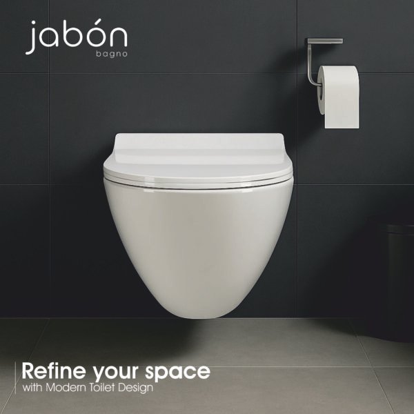JABON BAGNO Commode for Toilet/Ceramic Western Toilet/Round Wall Hung Commode with Soft Closing Toilet Seat - P Trap Outlet - White (Fast)