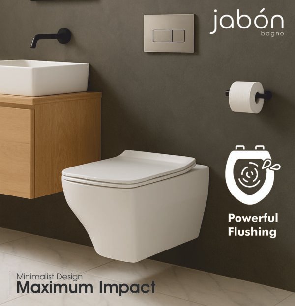 JABON BAGNO Commode for Toilet/Ceramic Western Toilet/Square Wall Hung Commode with Soft Closing Toilet Seat - P Trap Outlet - White