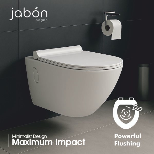 JABON BAGNO Commode for Toilet/Ceramic Western Toilet/Round Wall Hung Commode with Soft Closing Toilet Seat - P Trap Outlet - White (Fast)