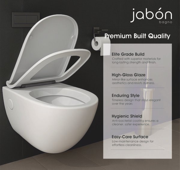 JABON BAGNO Commode for Toilet/Ceramic Western Toilet/Round Wall Hung Commode with Soft Closing Toilet Seat - P Trap Outlet - White (Fast)
