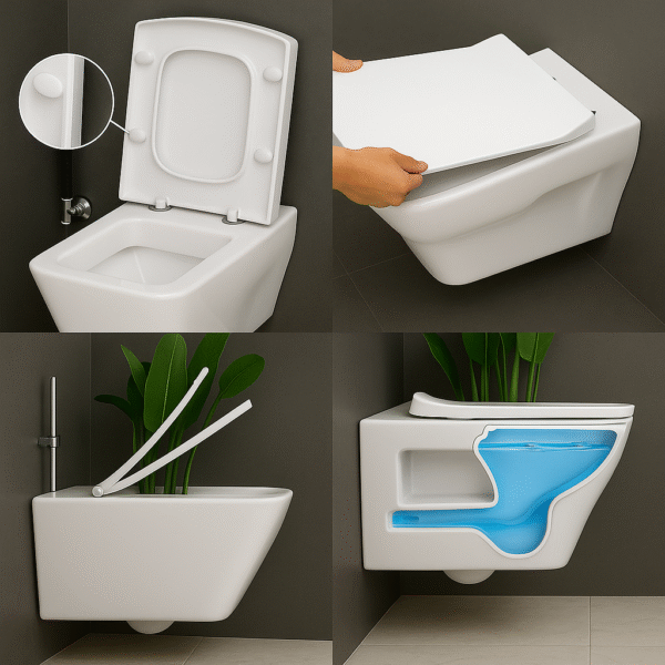 JABON BAGNO Commode for Toilet/Ceramic Western Toilet/Square Wall Hung Commode with Soft Closing Toilet Seat - P Trap Outlet - White