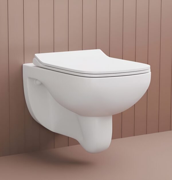 JABON BAGNO Commode for Toilet/Ceramic Western Toilet/Round Wall Hung Commode with Soft Closing Toilet Seat - P Trap Outlet - White (Rozy)