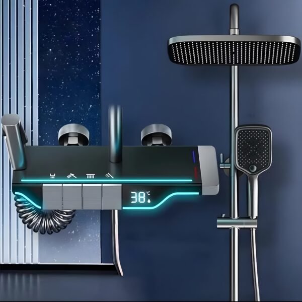 Premium 4-Function Shower Set with LED Temperature Display – Overhead, Hand Shower, Bucket Filler & Health Faucet JBV01028