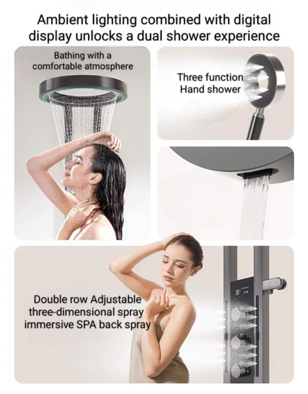 Ring shower and waterfall  5 -Function Shower Set with LED Temperature Display – Overhead, Hand Shower, Bucket Filler & Health Faucet JBV01013B- PRO